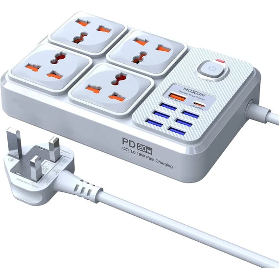 MOXOM MX-ST15 2500W Power Socket wrhtfthith 4 UK Sockets, 7 USB Ports and Type-C PD Port - Saif Al Najmi Kw